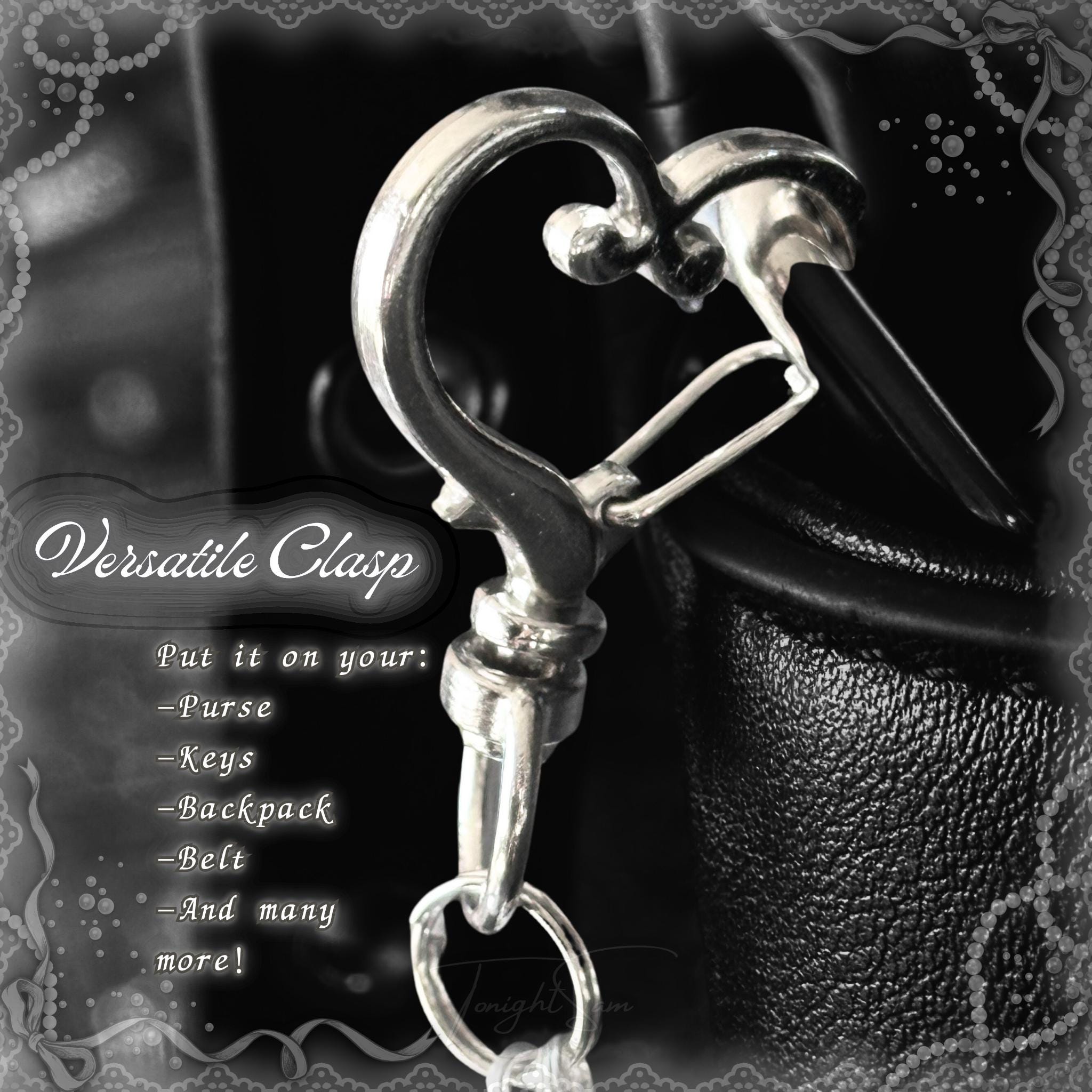 Coquette Locket Purse Charm – Pearl, Lace, and Angel Wing Bag Accessory