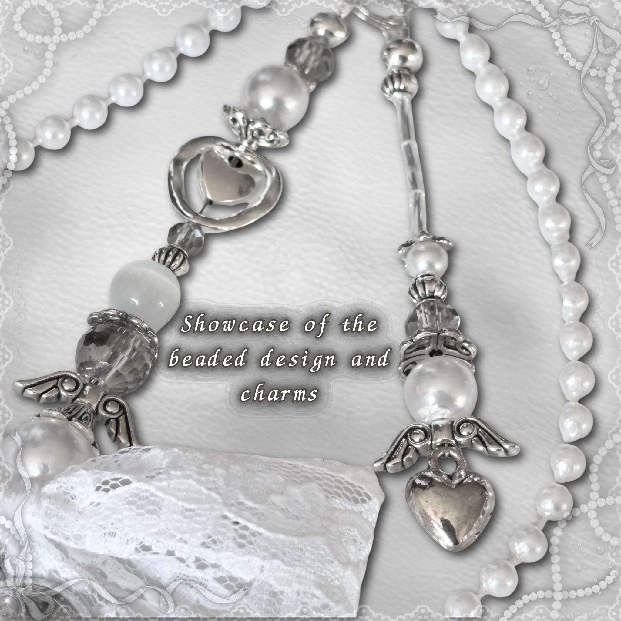 Coquette Locket Purse Charm – Pearl, Lace, and Angel Wing Bag Accessory