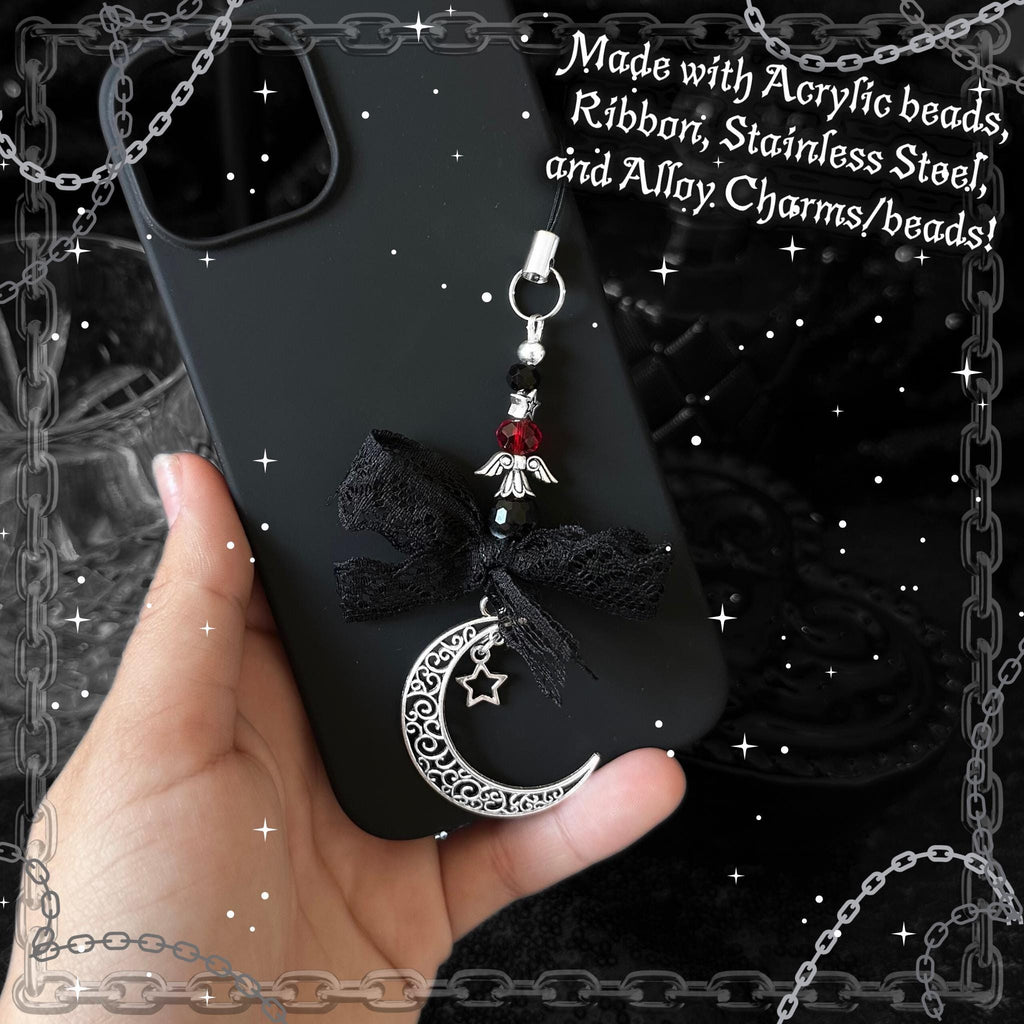 Gothic Red Moon & Star Phone Charm