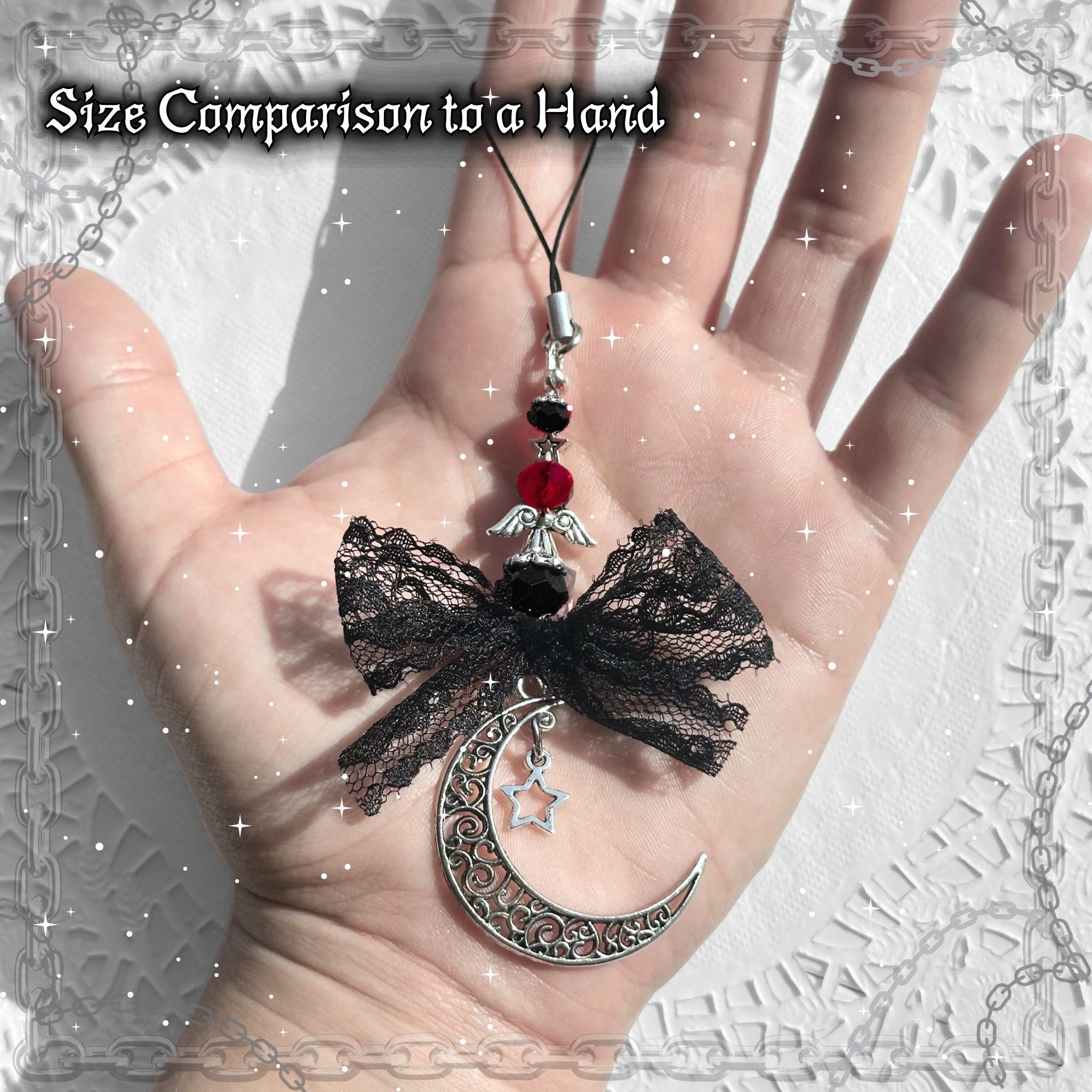 Gothic Red Moon & Star Phone Charm