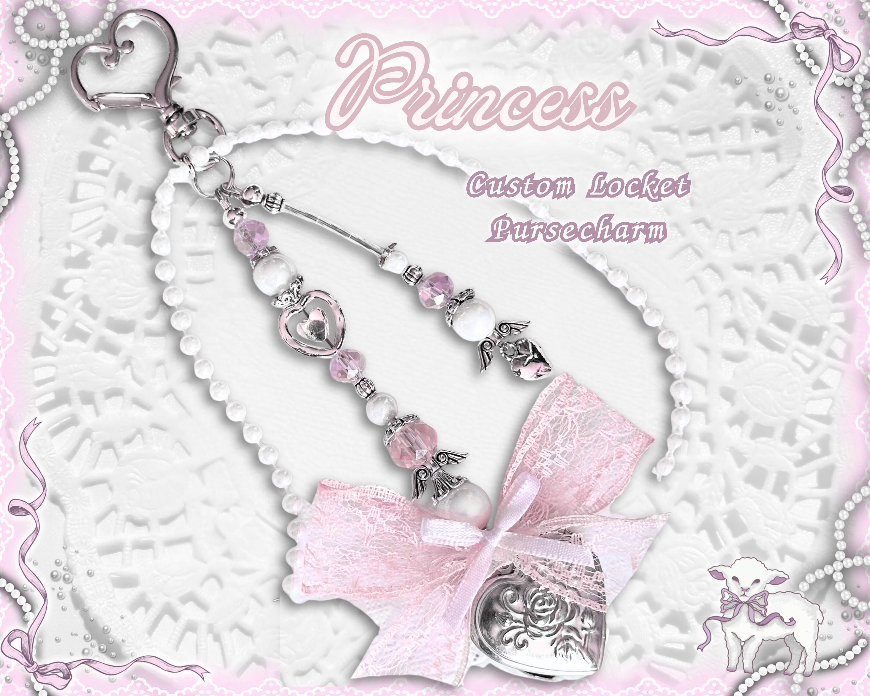 Coquette Locket Purse Charm – Pink Lace Bow, Angel Wing Keychain
