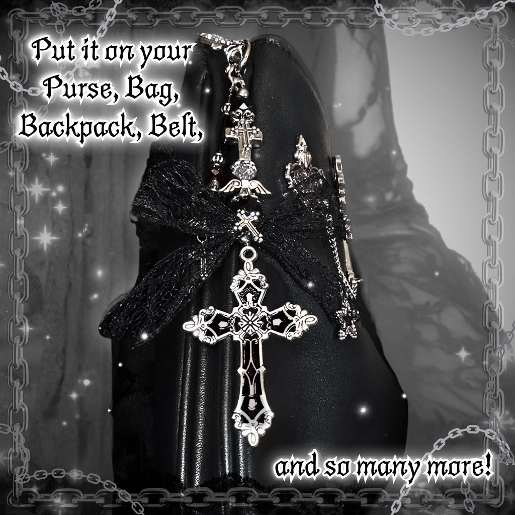 Gothic Black Cross Bag Charm