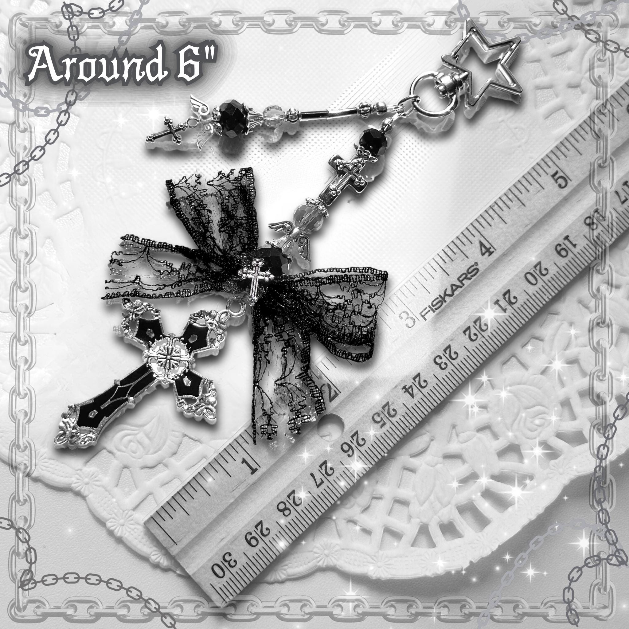 Gothic Black Cross Bag Charm