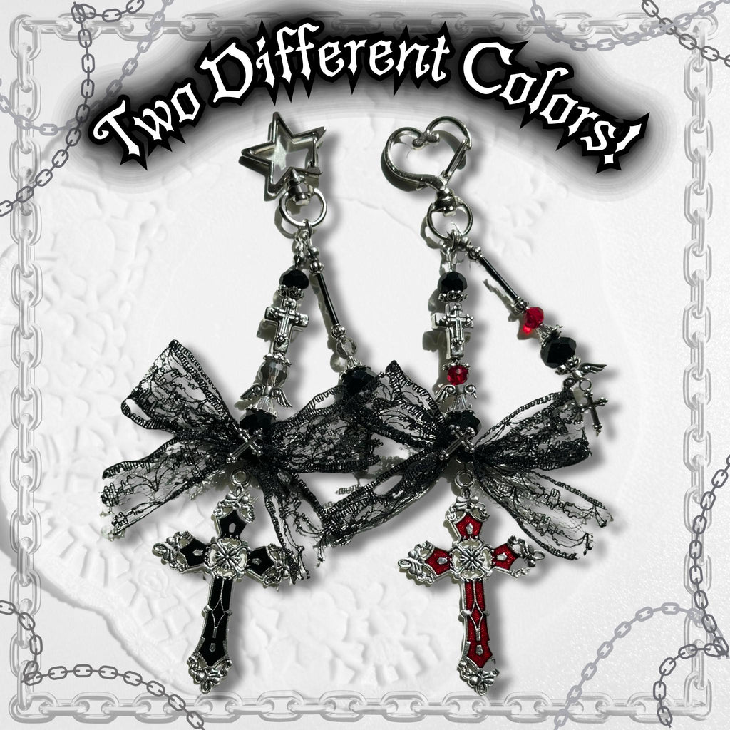 Gothic Black Cross Bag Charm