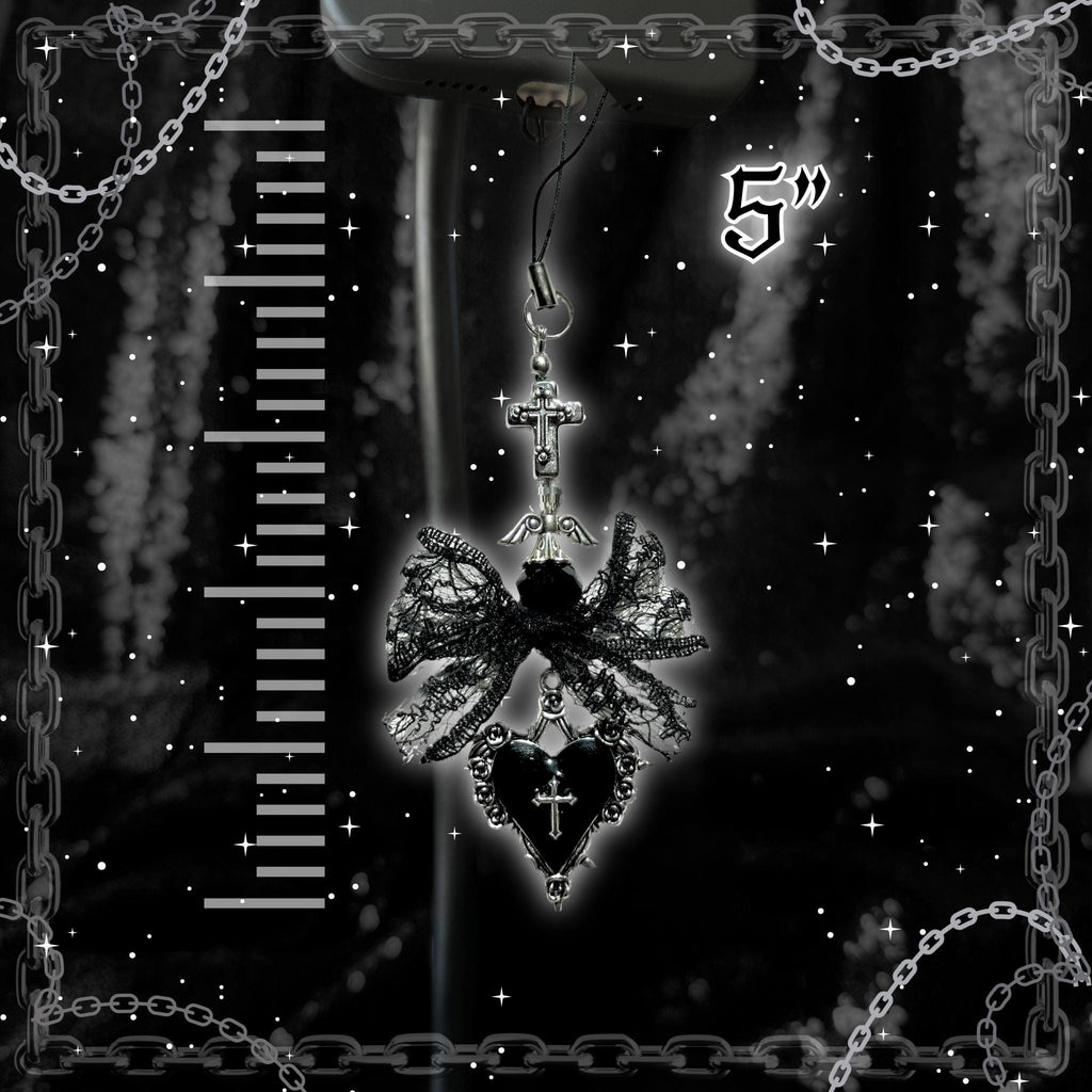 Gothic Vampire Phone Charm: Black Beaded Phone Strap, Spooky Alt Accessory