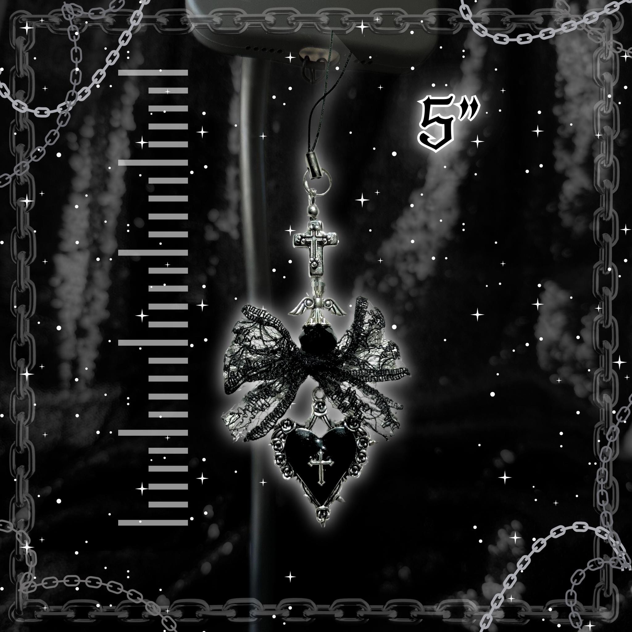 Gothic Vampire Phone Charm: Black Beaded Phone Strap, Spooky Alt Accessory