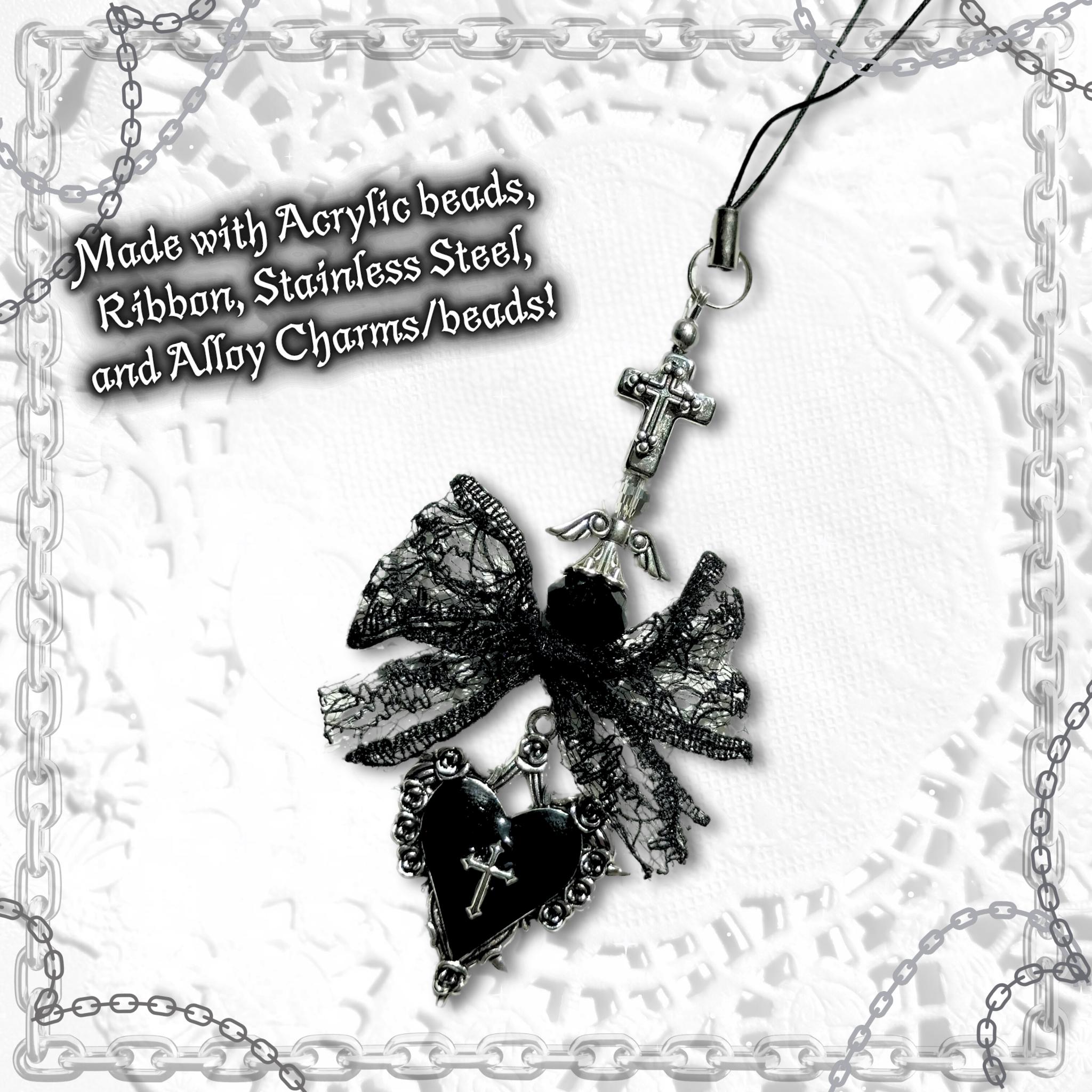 Gothic Vampire Phone Charm: Black Beaded Phone Strap, Spooky Alt Accessory
