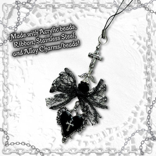 Gothic Black & Silver Beaded Phonecharm