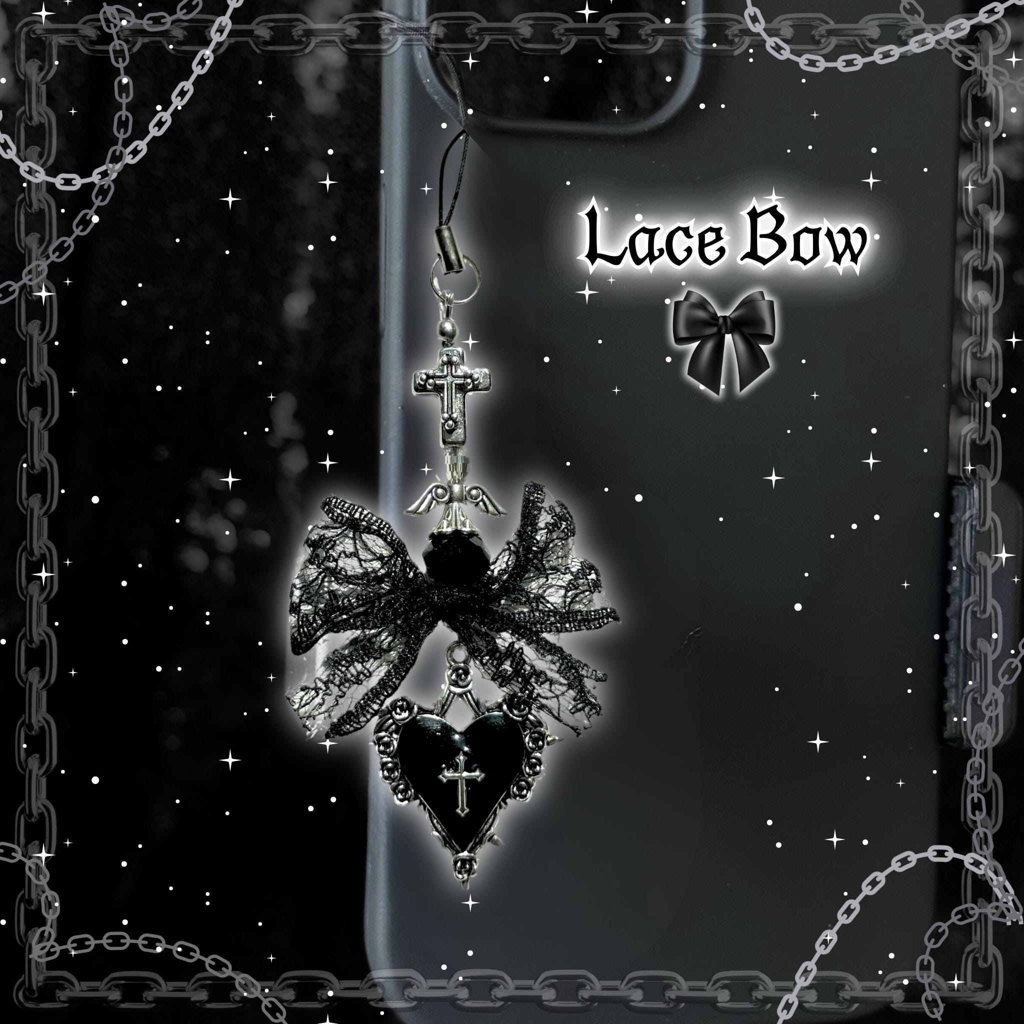 Gothic Vampire Phone Charm: Black Beaded Phone Strap, Spooky Alt Accessory