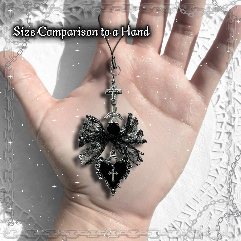 Gothic Vampire Phone Charm: Black Beaded Phone Strap, Spooky Alt Accessory