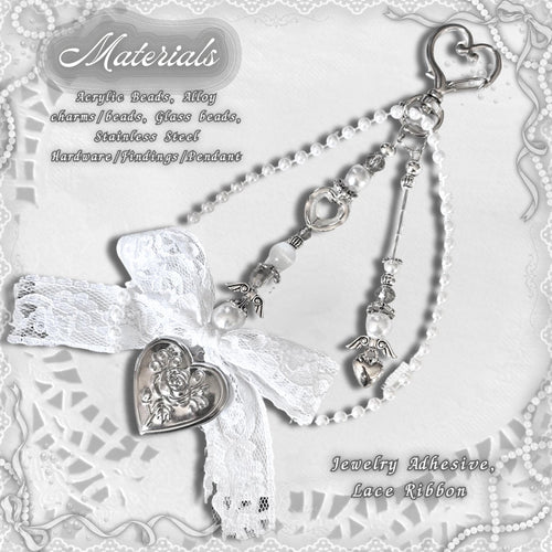 Coquette Locket Purse Charm – Pearl, Lace, and Angel Wing Bag Accessory