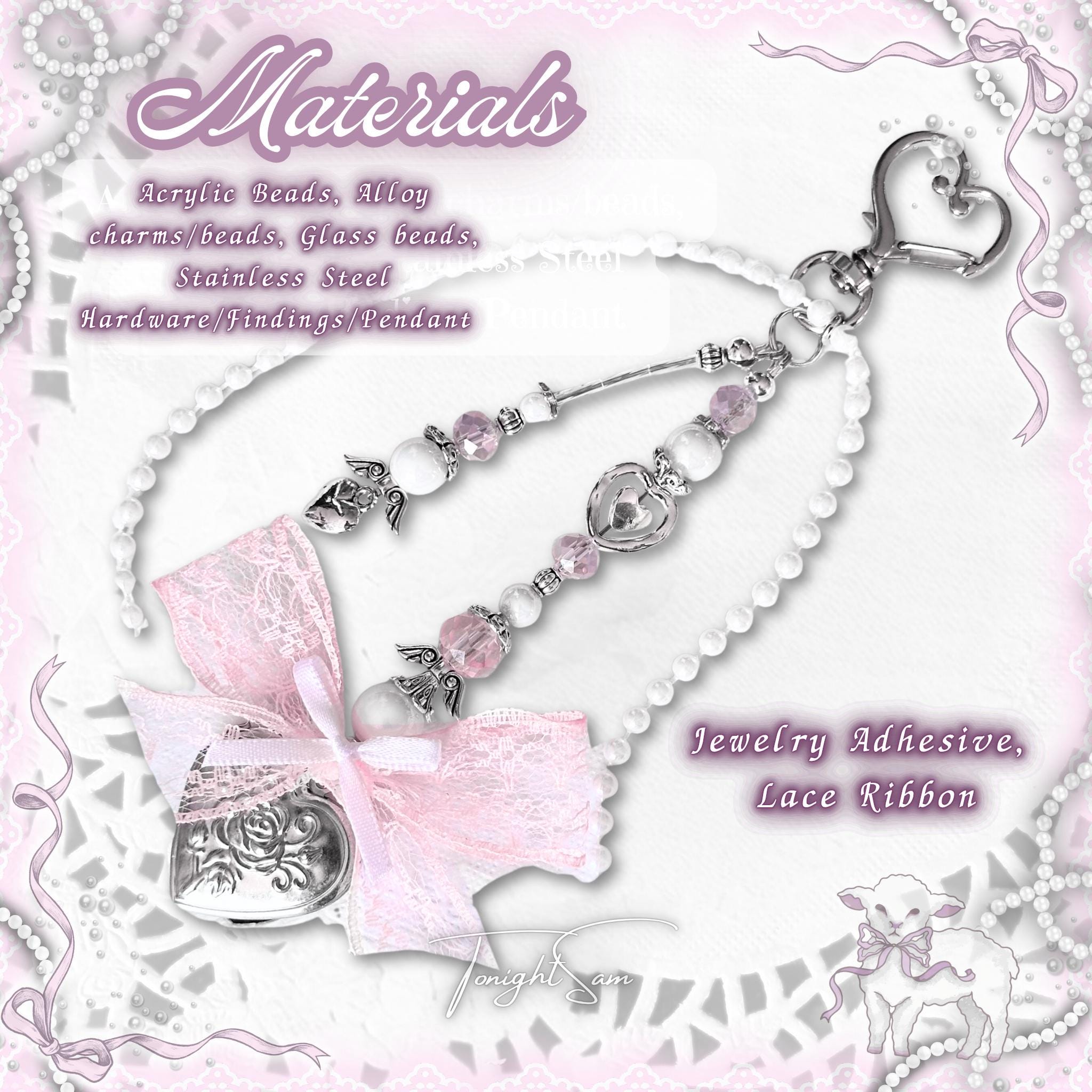 Coquette Locket Purse Charm – Pink Lace Bow, Angel Wing Keychain