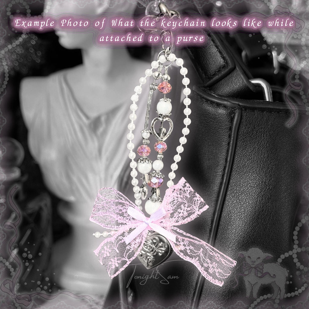 Coquette Locket Purse Charm – Pink Lace Bow, Angel Wing Keychain