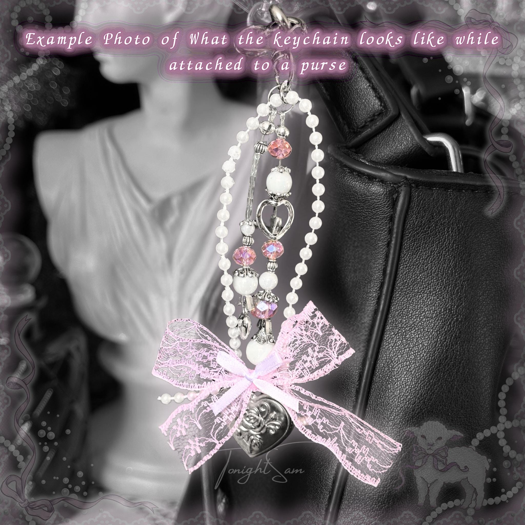 Coquette Locket Purse Charm – Pink Lace Bow, Angel Wing Keychain