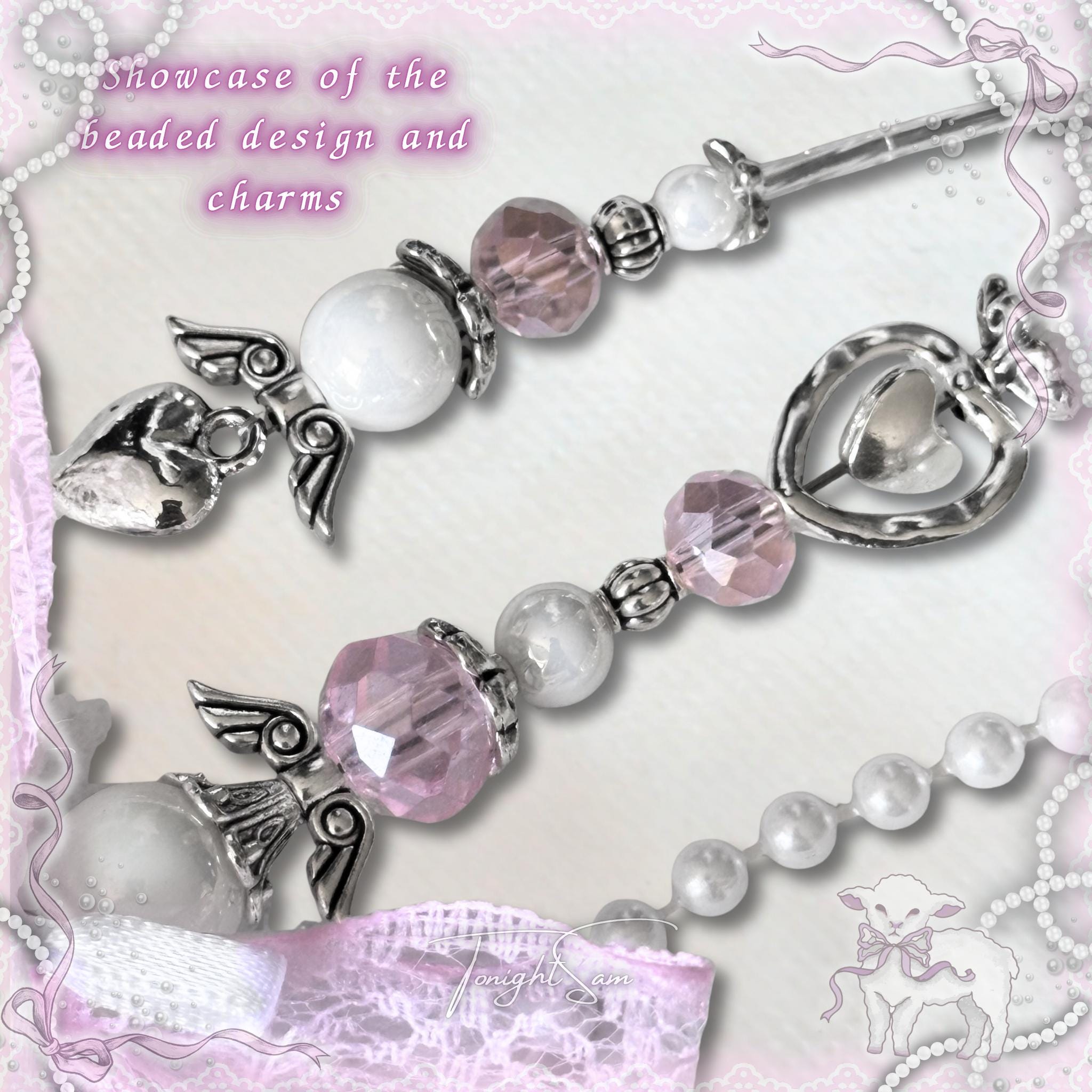 Coquette Locket Purse Charm – Pink Lace Bow, Angel Wing Keychain