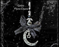 Gothic Moon Star Phone Charm, Black Lace Bow, Y2K Grunge Accessory