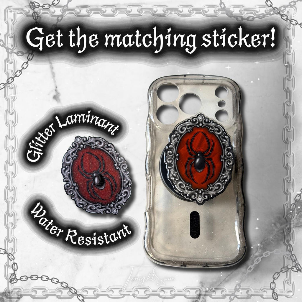 Gothic Magnetic Phone Grip Stand | Vampire Spider Cameo Design | Goth Victorian Frame