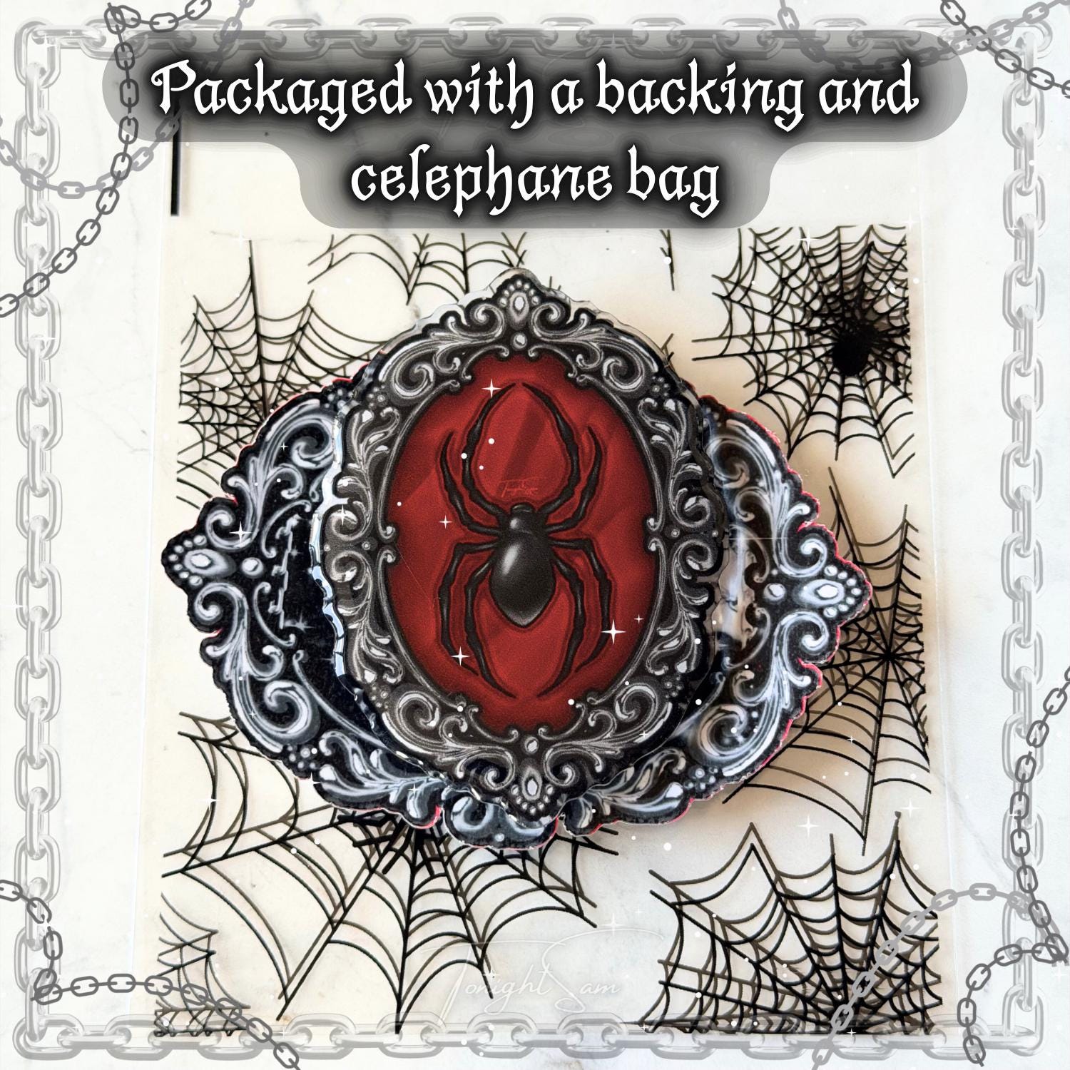Gothic Magnetic Phone Grip Stand | Vampire Spider Cameo Design | Goth Victorian Frame