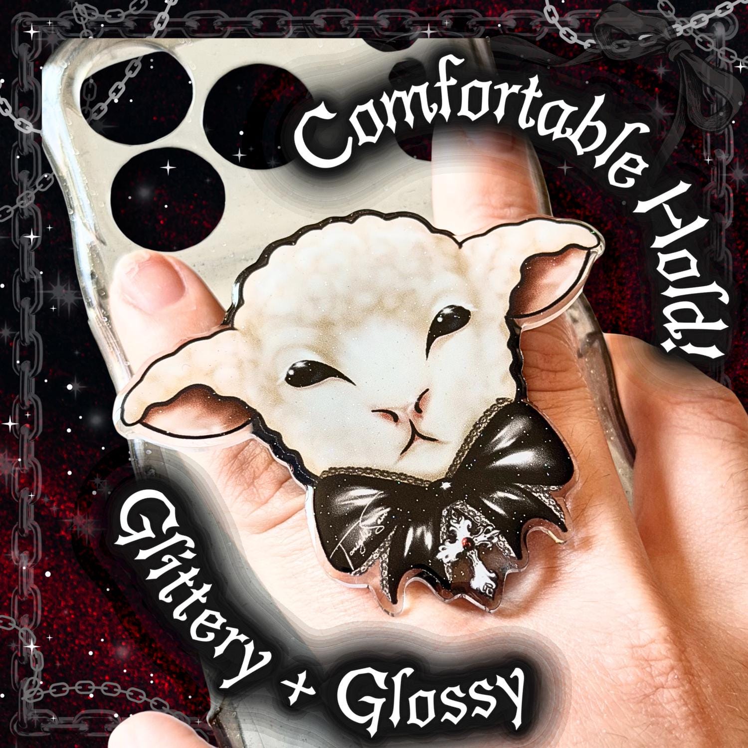 Gothic Magnetic Lamb Phone Grip Stand, Goth Phone Holder, Creepy Kawaii Gothcore Accessory