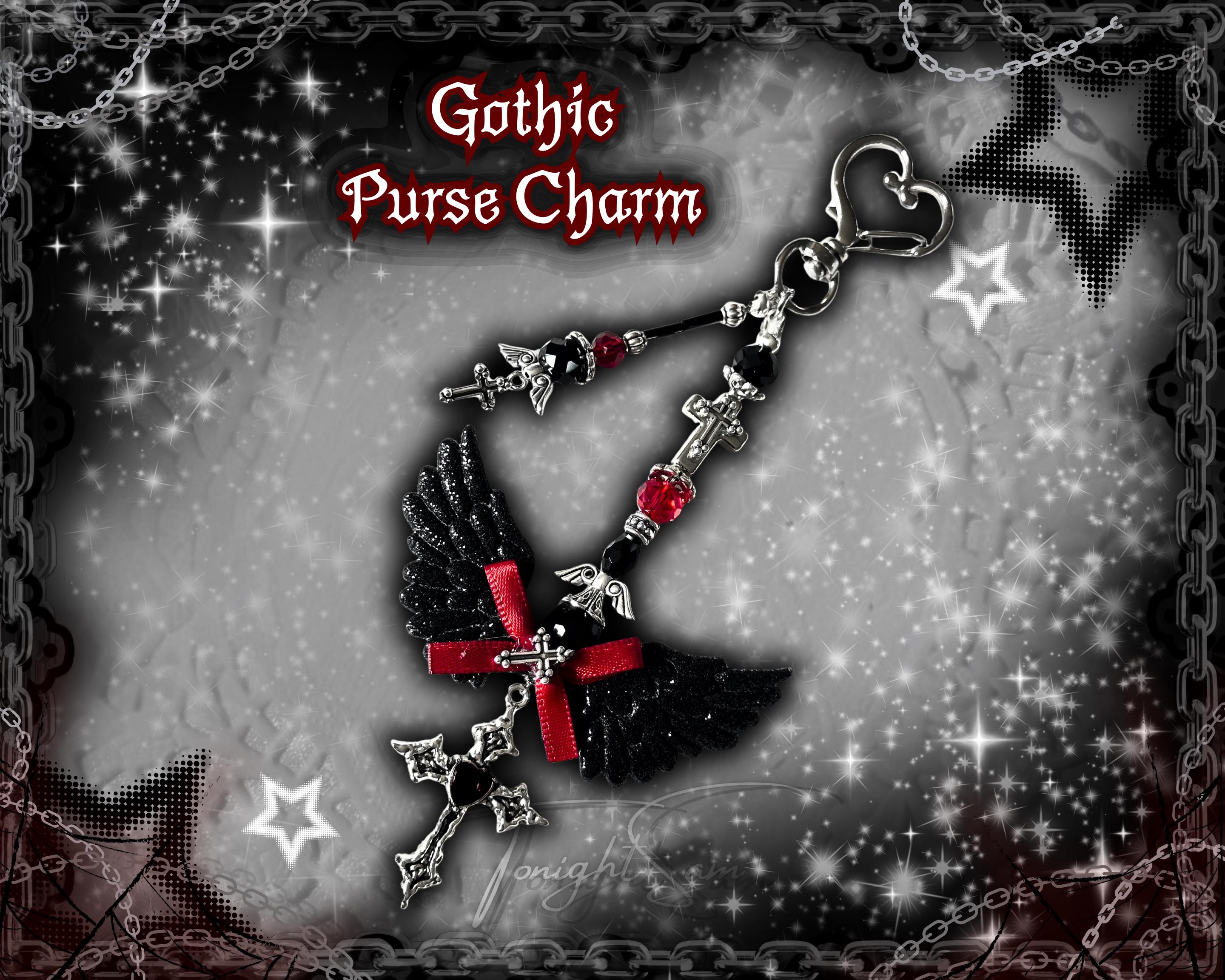 Gothic Angel Wing Keychain, Red & Black Vampire Bag Charm – Alt Fashion Accessory