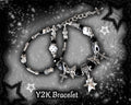 Gothic Beaded Bracelet, Silver Cross, Dice Charms, Y2K Alt Jewelry