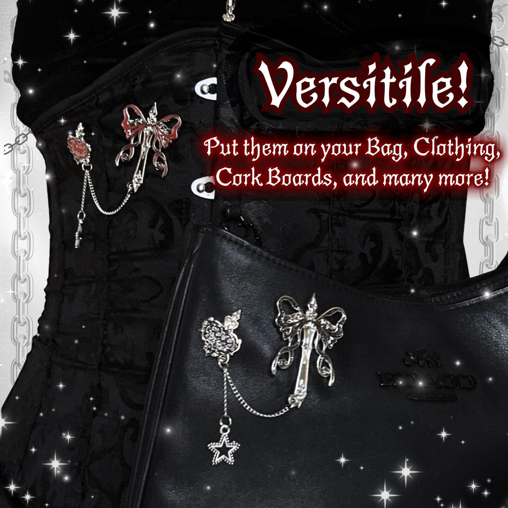 Gothic Sword and Heart Enamel Pin Set
