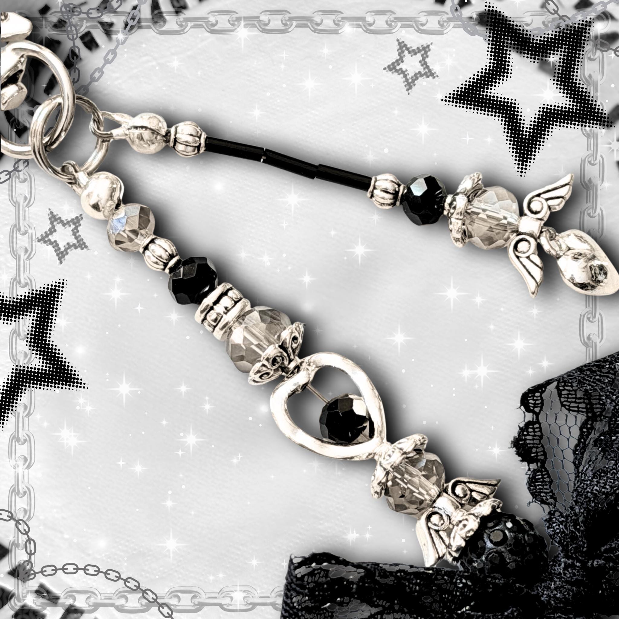 Gothic Valentine Cross Locket Keychain, Custom Photo Locket Bag Charm, Lace Y2K Goth Accessory
