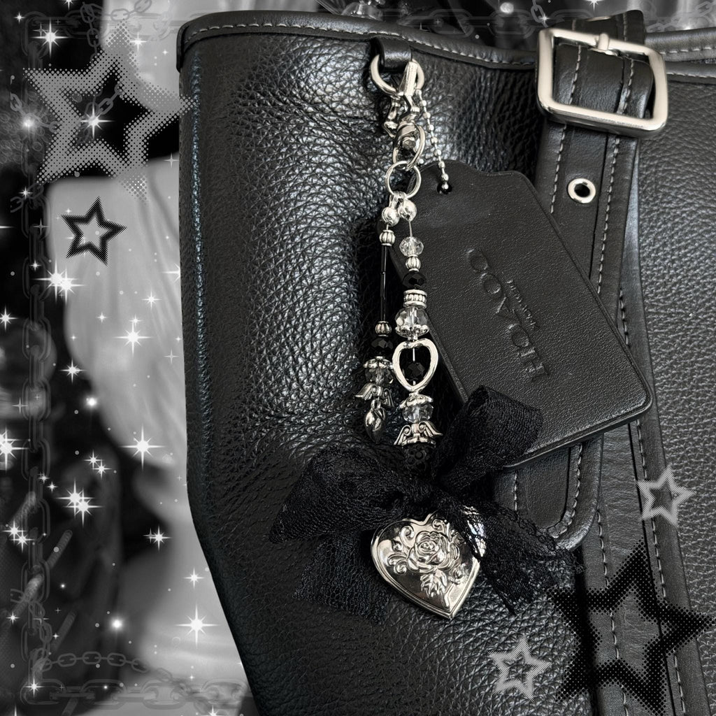 Gothic Valentine Cross Locket Keychain, Custom Photo Locket Bag Charm, Lace Y2K Goth Accessory