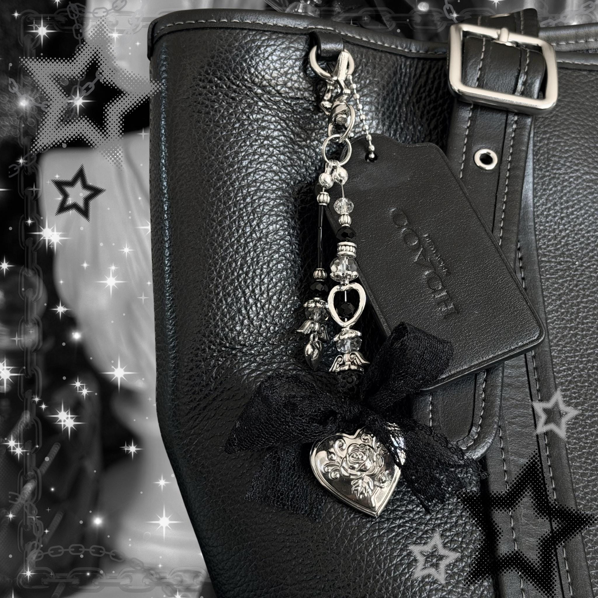 Gothic Valentine Cross Locket Keychain, Custom Photo Locket Bag Charm, Lace Y2K Goth Accessory