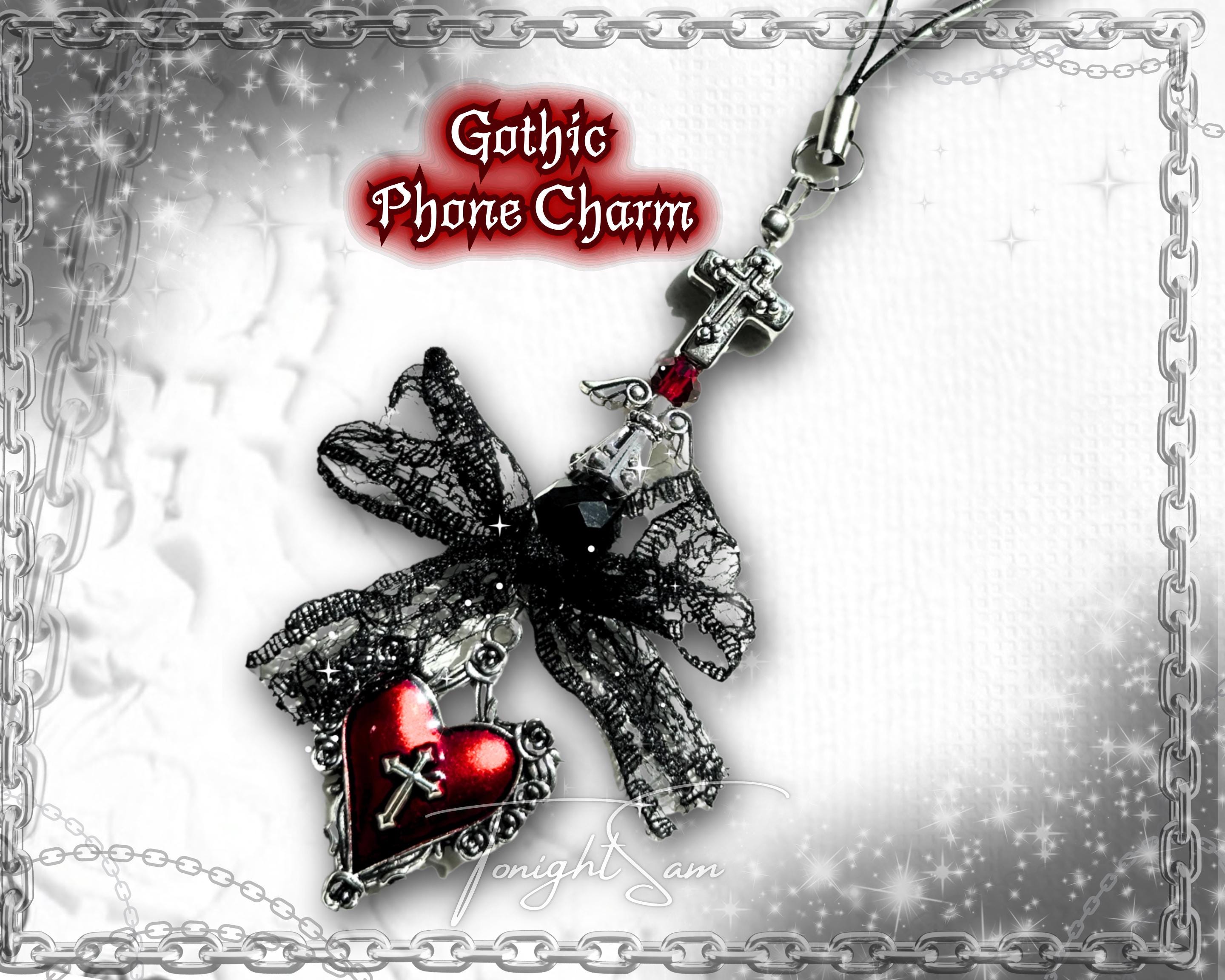 Gothic Red & Black Phone Charm