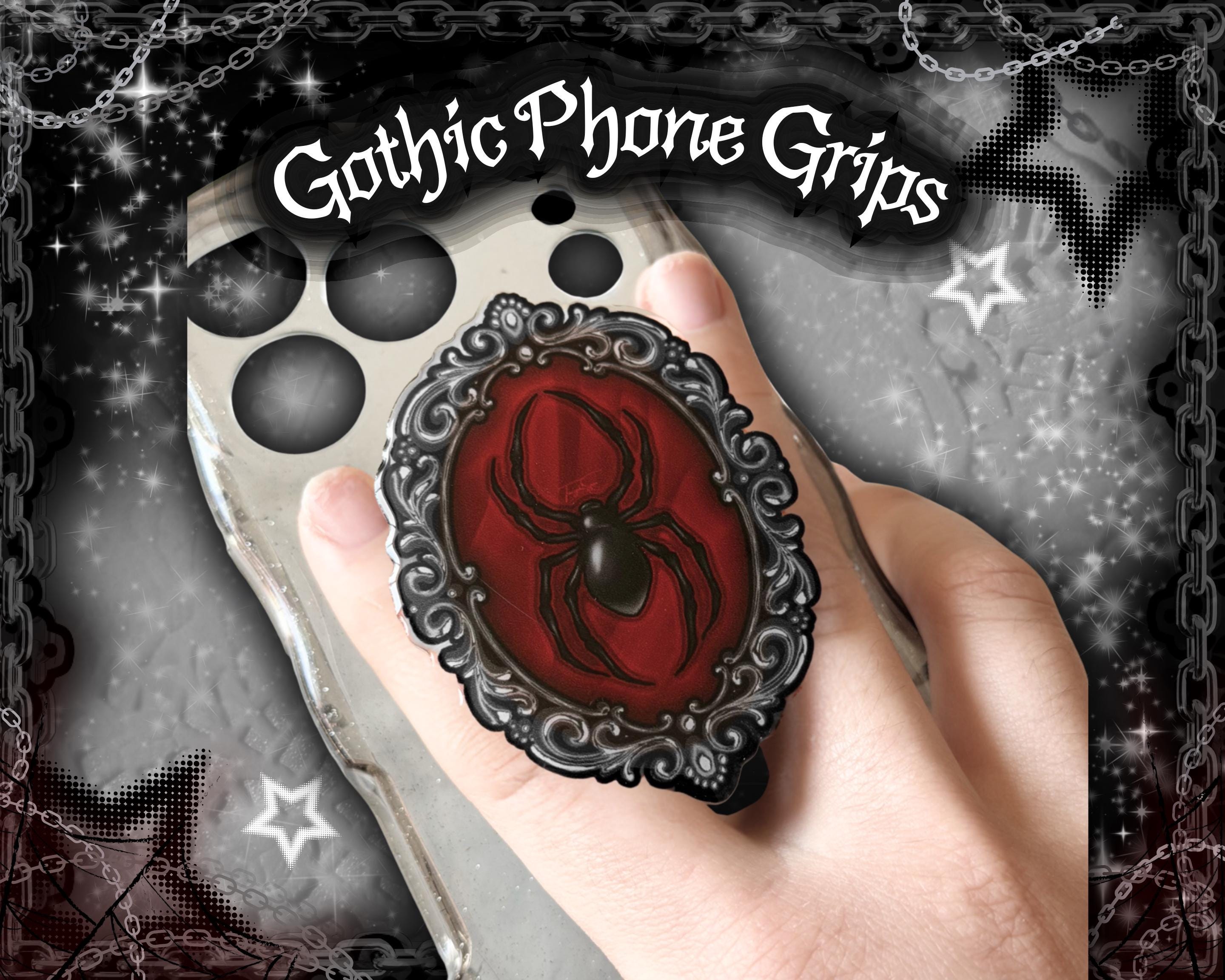 Gothic Magnetic Phone Grip Stand | Vampire Spider Cameo Design | Goth Victorian Frame