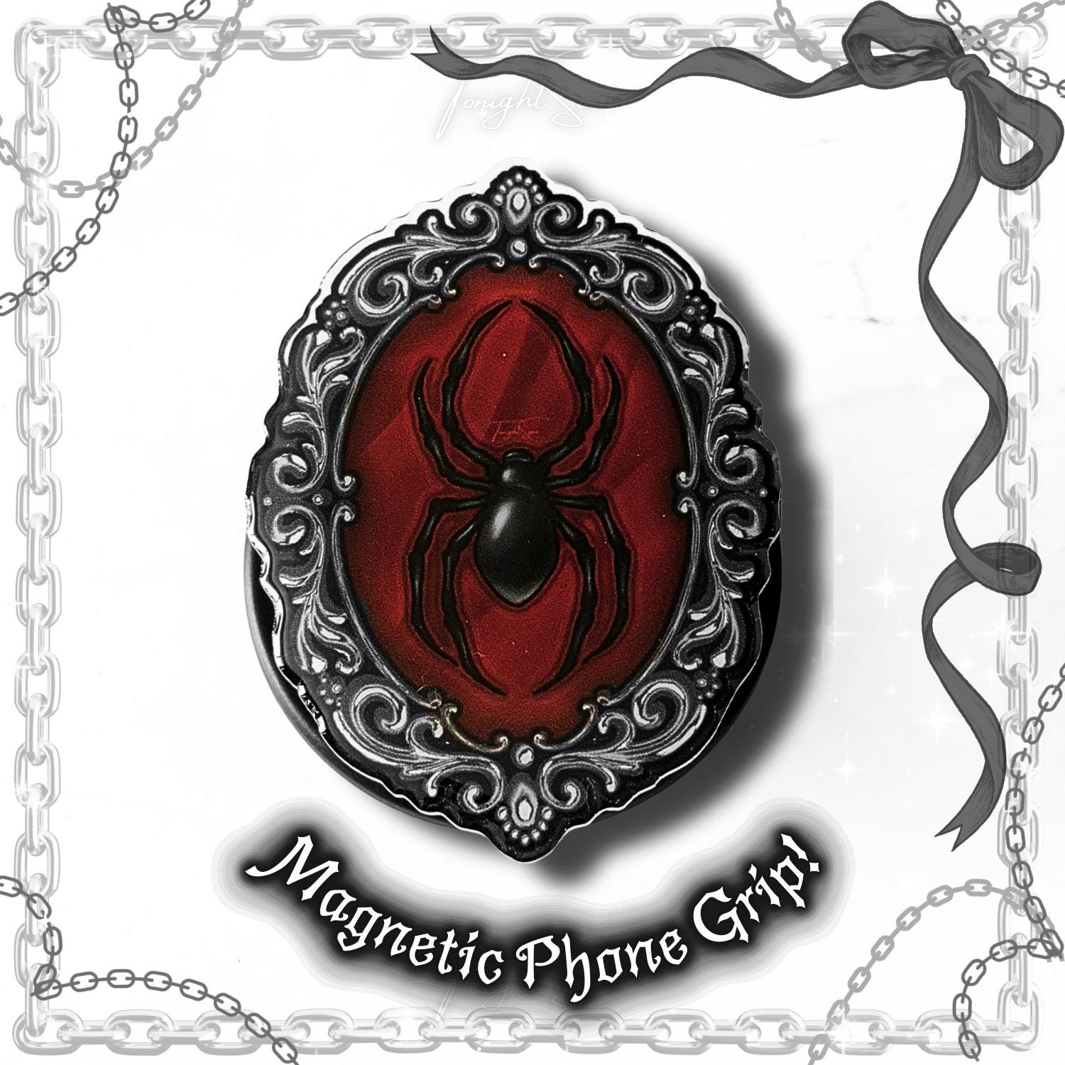Gothic Magnetic Phone Grip Stand | Vampire Spider Cameo Design | Goth Victorian Frame