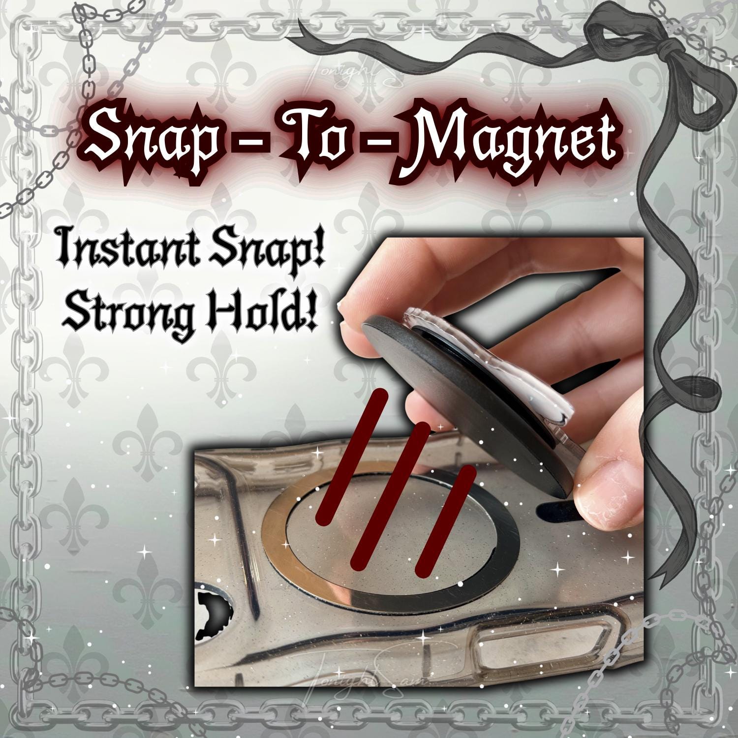 Gothic Magnetic Phone Grip Stand | Vampire Spider Cameo Design | Goth Victorian Frame