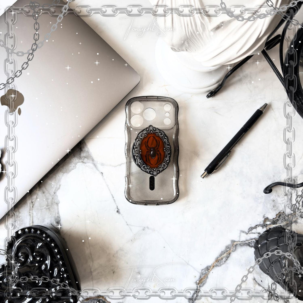 Gothic Magnetic Phone Grip Stand | Vampire Spider Cameo Design | Goth Victorian Frame