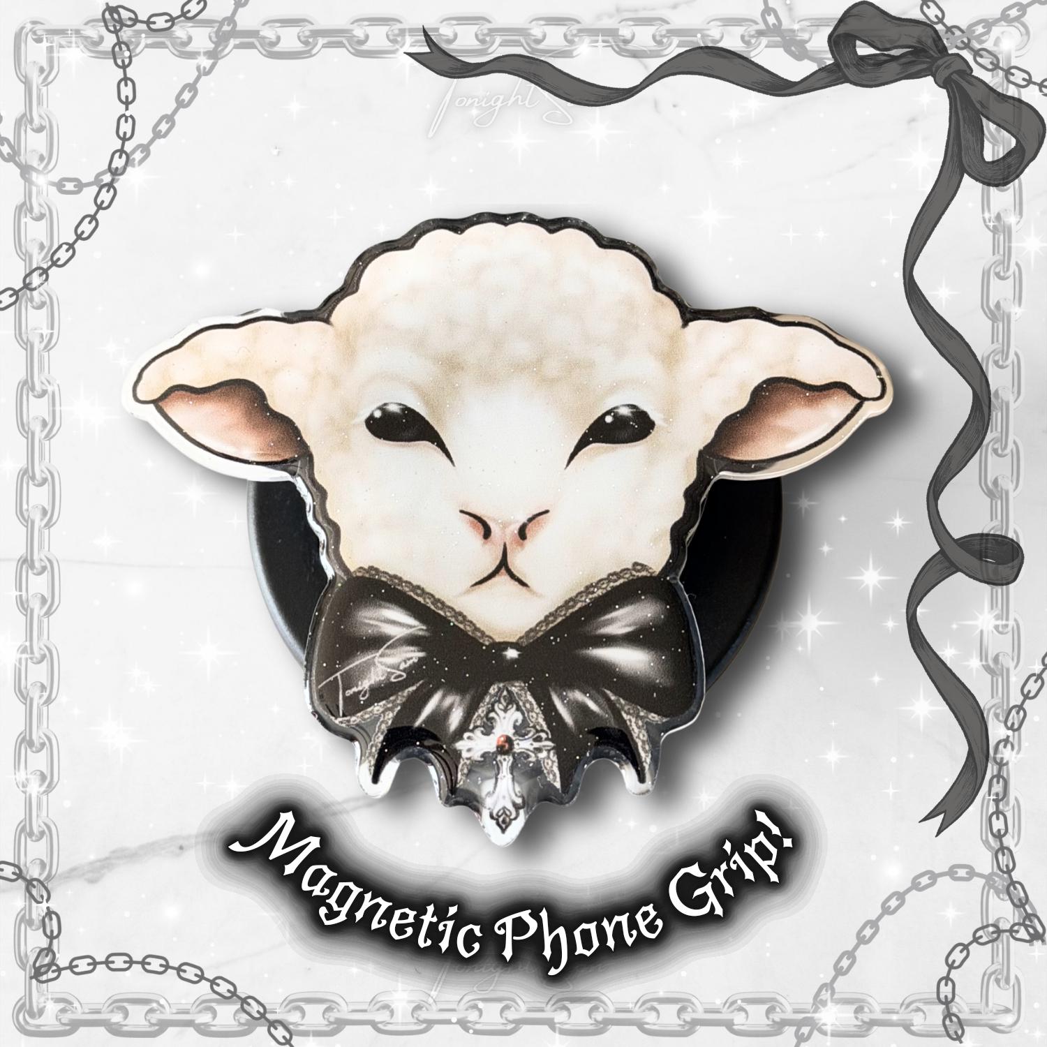 Gothic Magnetic Lamb Phone Grip Stand, Goth Phone Holder, Creepy Kawaii Gothcore Accessory