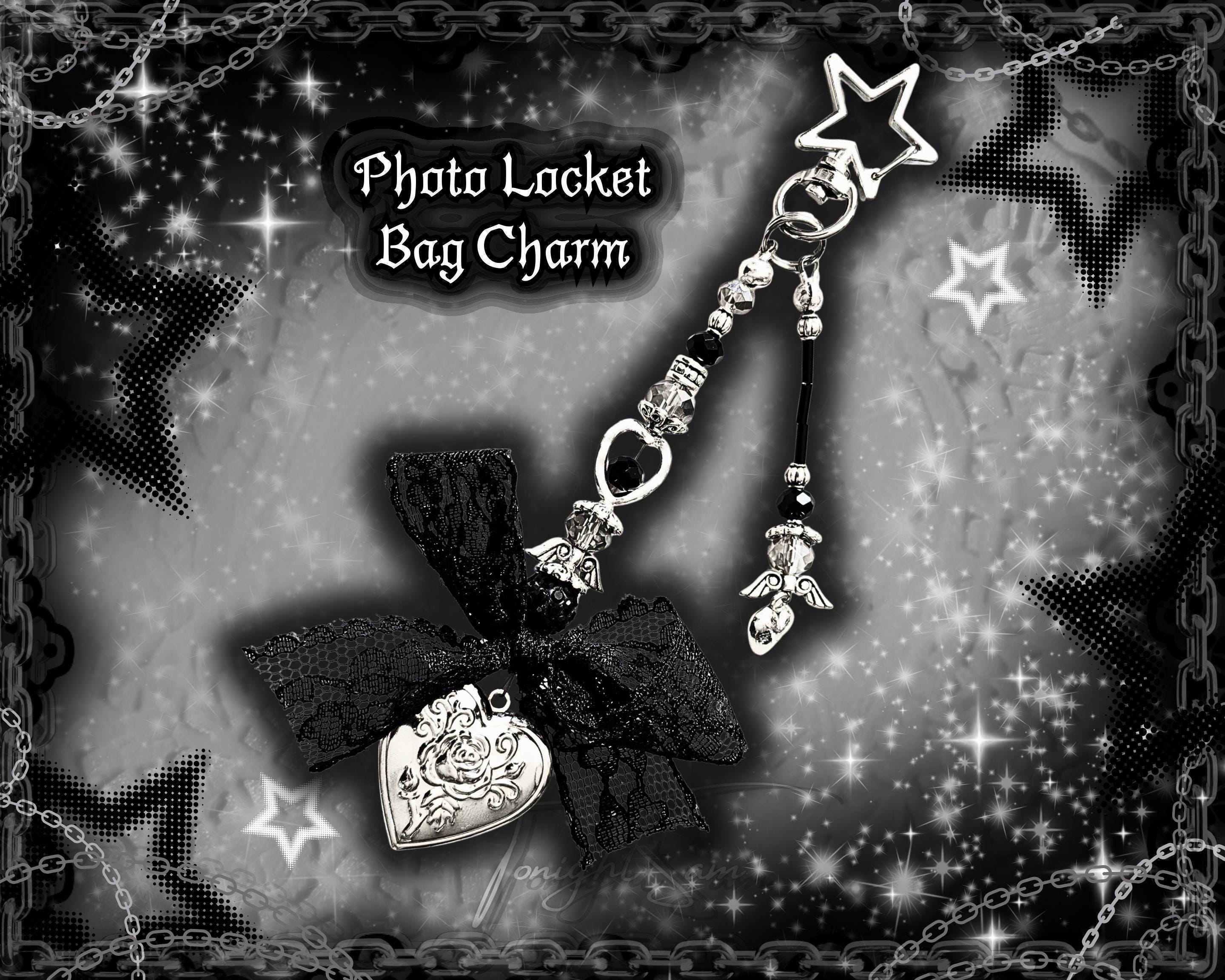 Gothic Valentine Cross Locket Keychain, Custom Photo Locket Bag Charm, Lace Y2K Goth Accessory