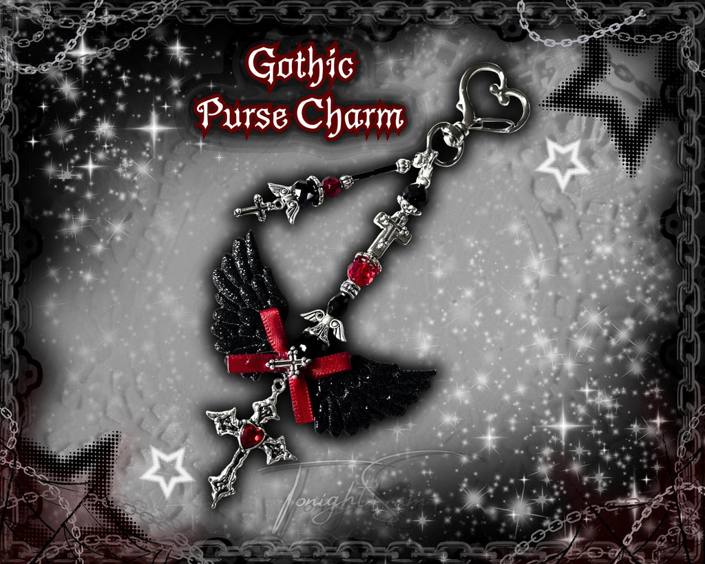 Gothic Red & Black Angel Wing Bag Charm