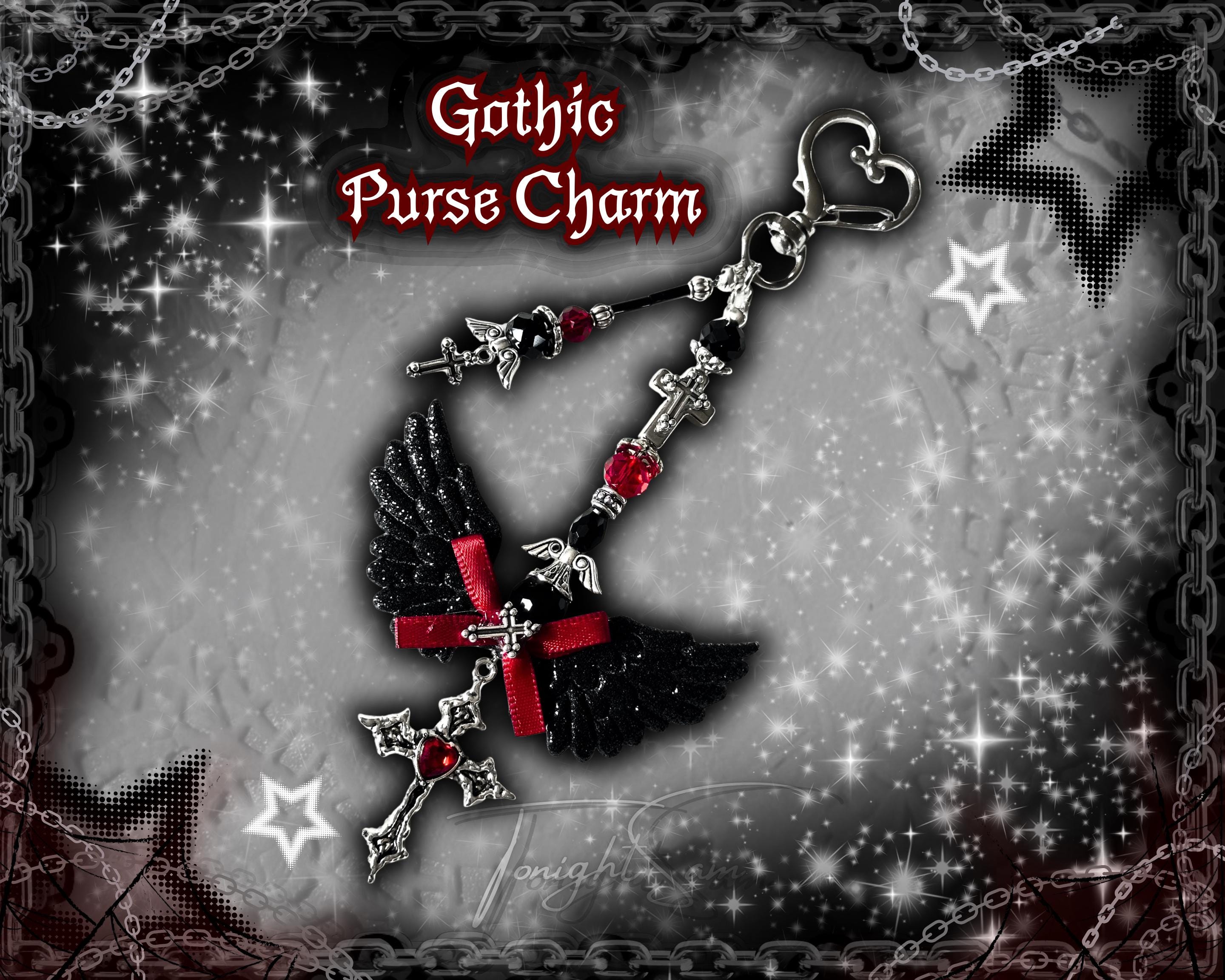 Gothic Red & Black Angel Wing Bag Charm