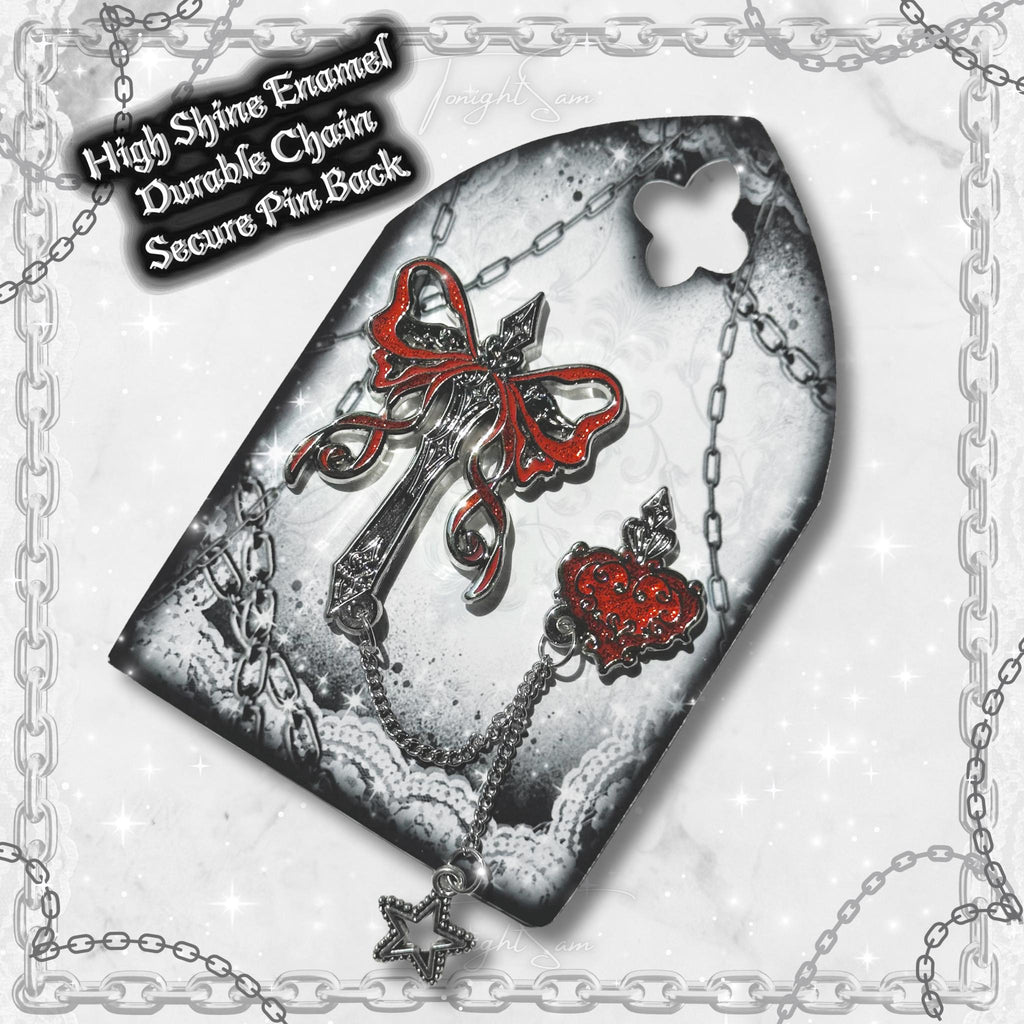 Gothic Sword and Heart Enamel Pin Set