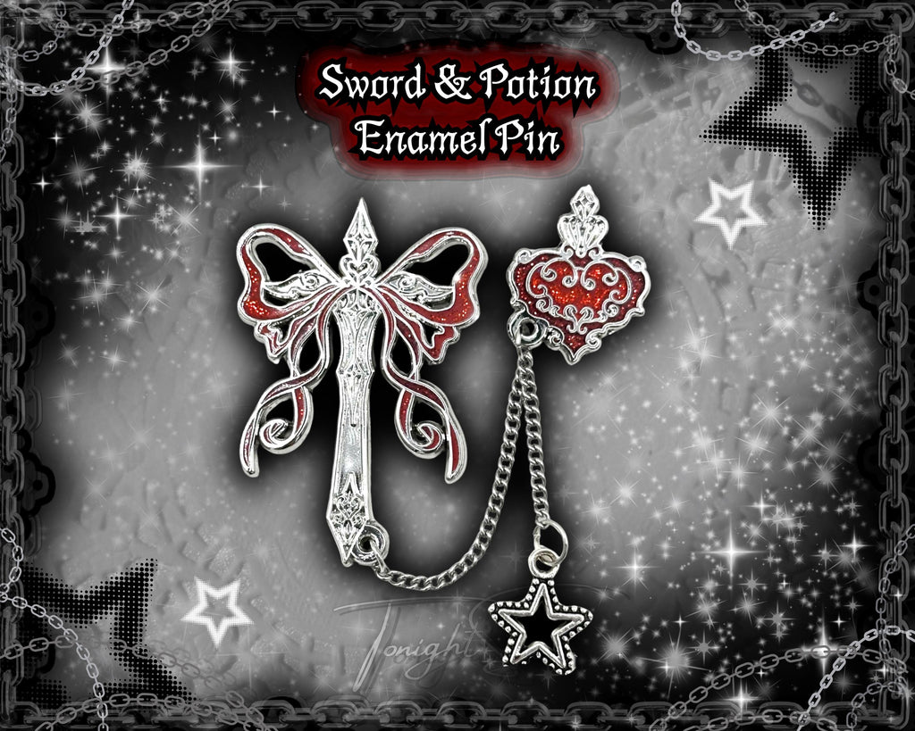 Gothic Sword and Heart Enamel Pin Set