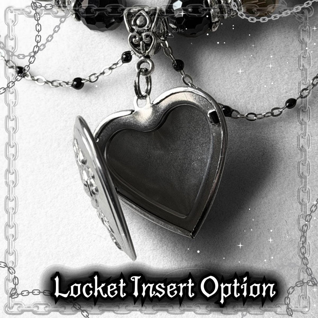 Gothic Valentine Heart Locket Necklace, Victorian Beaded Pendant Choker, Dark Romantic Personalized Jewelry