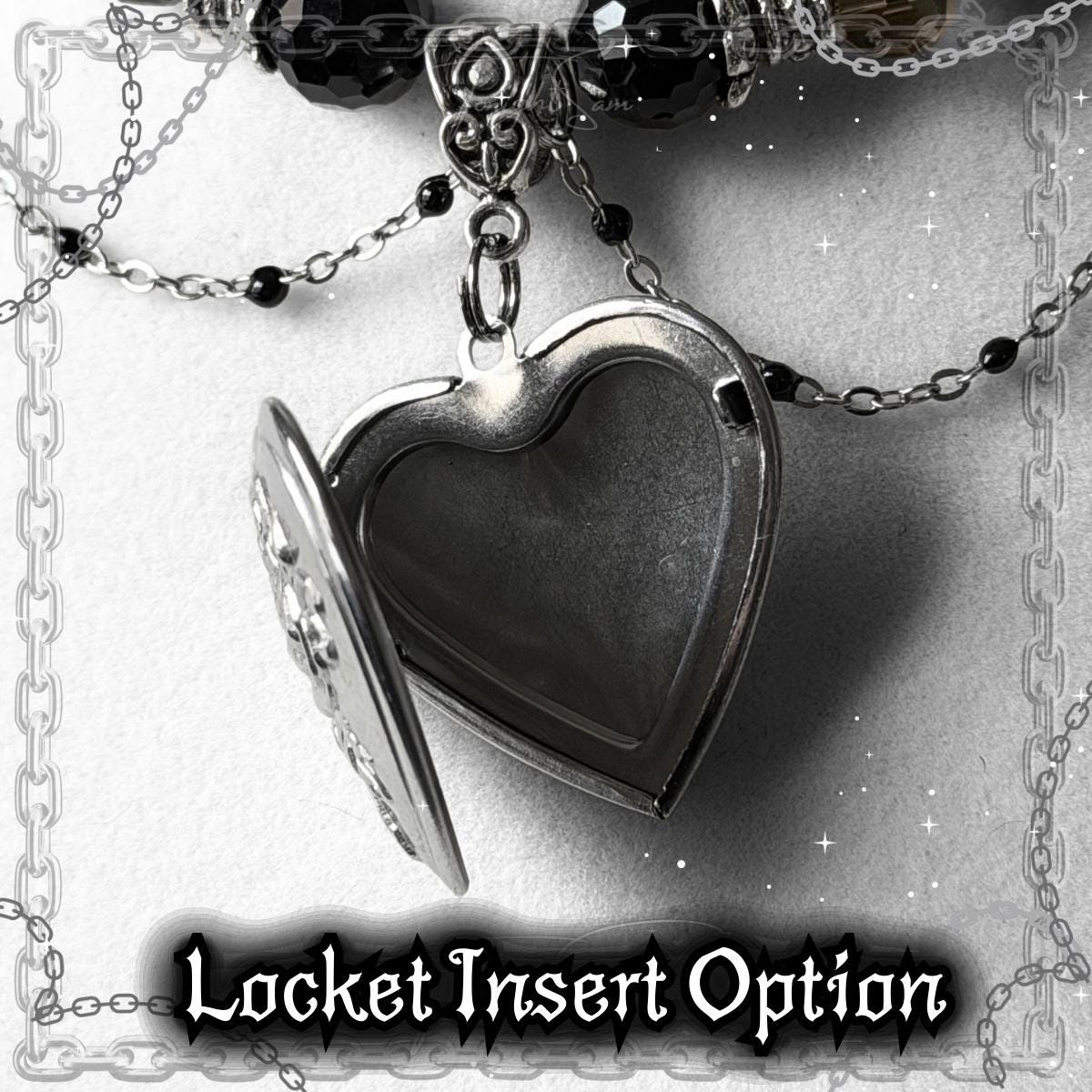 Gothic Valentine Heart Locket Necklace, Victorian Beaded Pendant Choker, Dark Romantic Personalized Jewelry