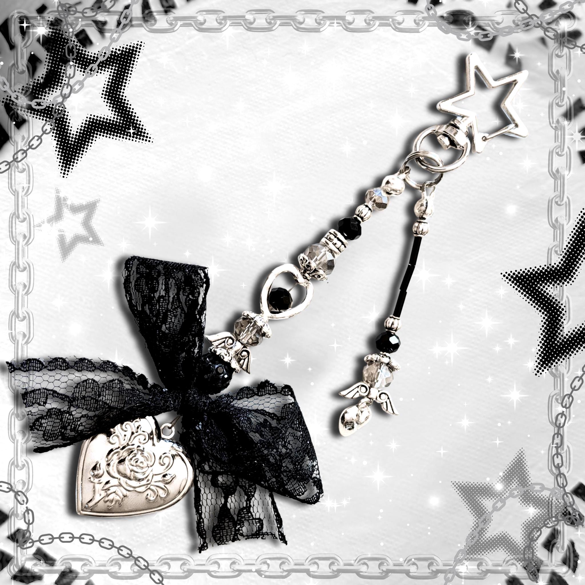Gothic Valentine Cross Locket Keychain, Custom Photo Locket Bag Charm, Lace Y2K Goth Accessory